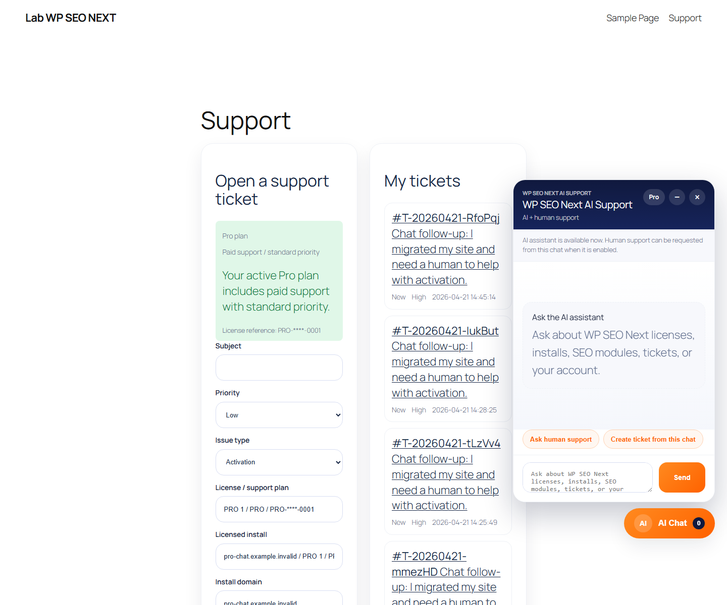 Example support ticket form from the guide pack.