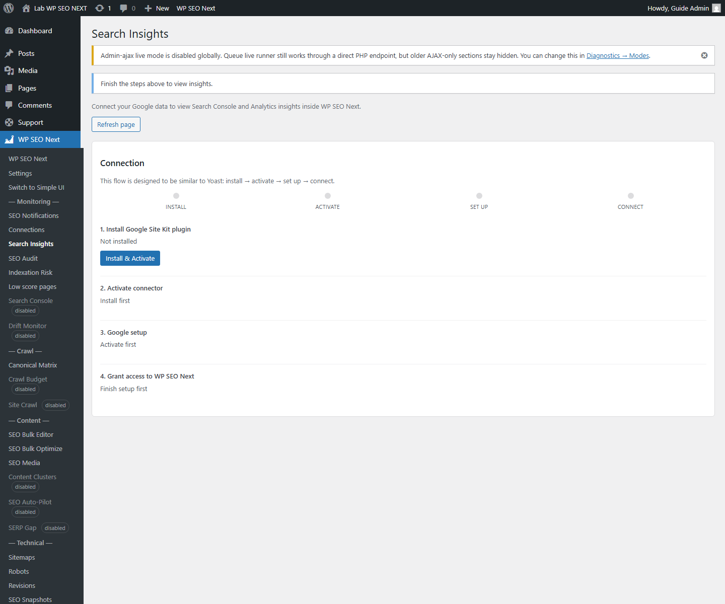 Search Insights / Search Console related module from the guide screenshot pack.